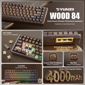 YUNZII WOOD84 Wireless Mechanical Keyboard
