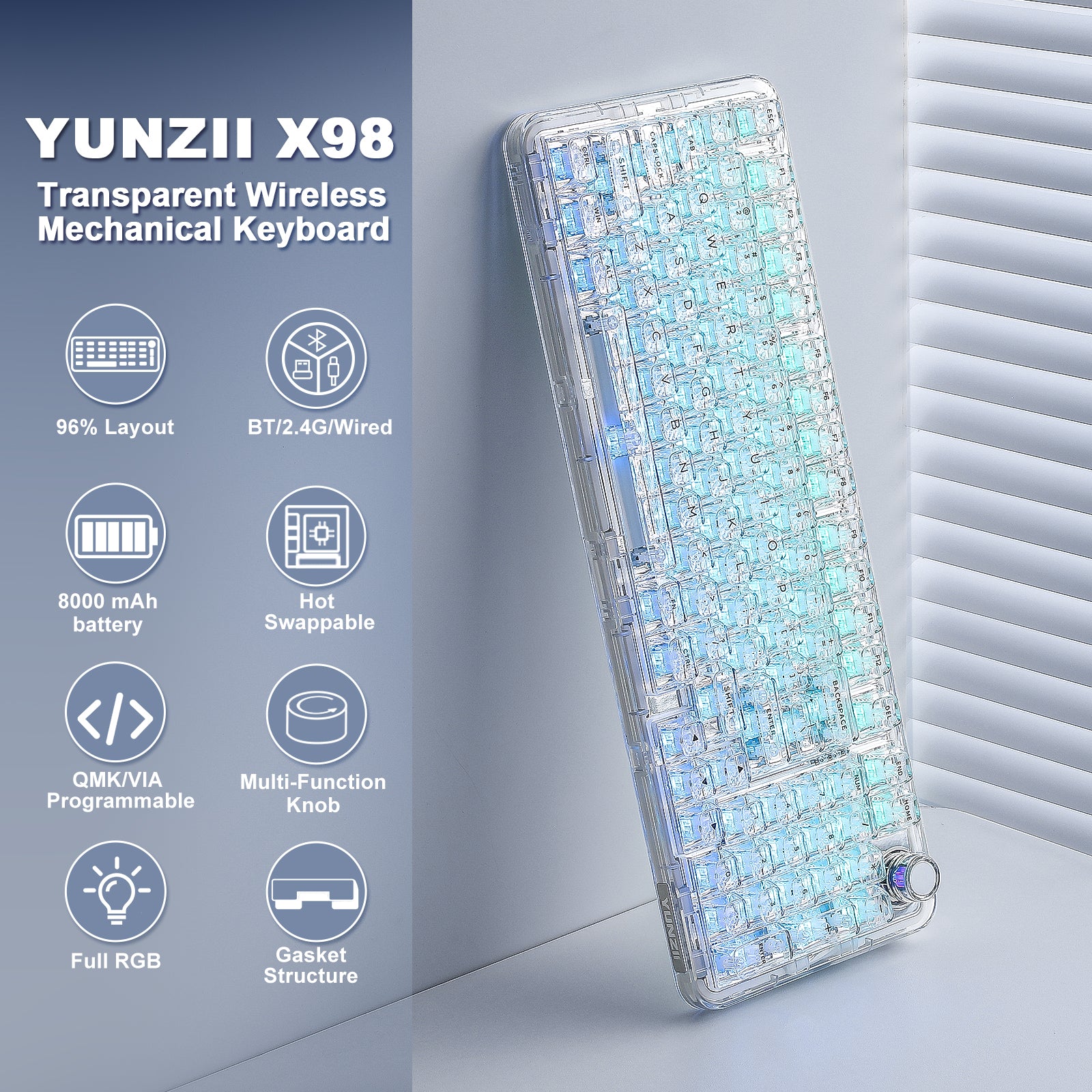YUNZII X98 Transparent QMK/VIA Mechanical Keyboard – YUNZII KEYBOARD