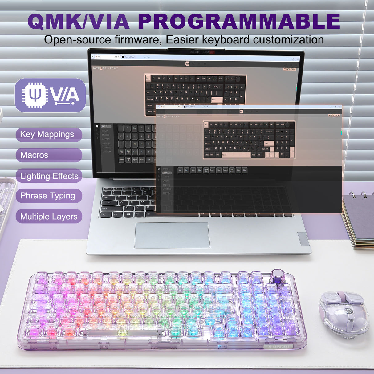 YUNZII X98 Transparent QMK/VIA Mechanical Keyboard