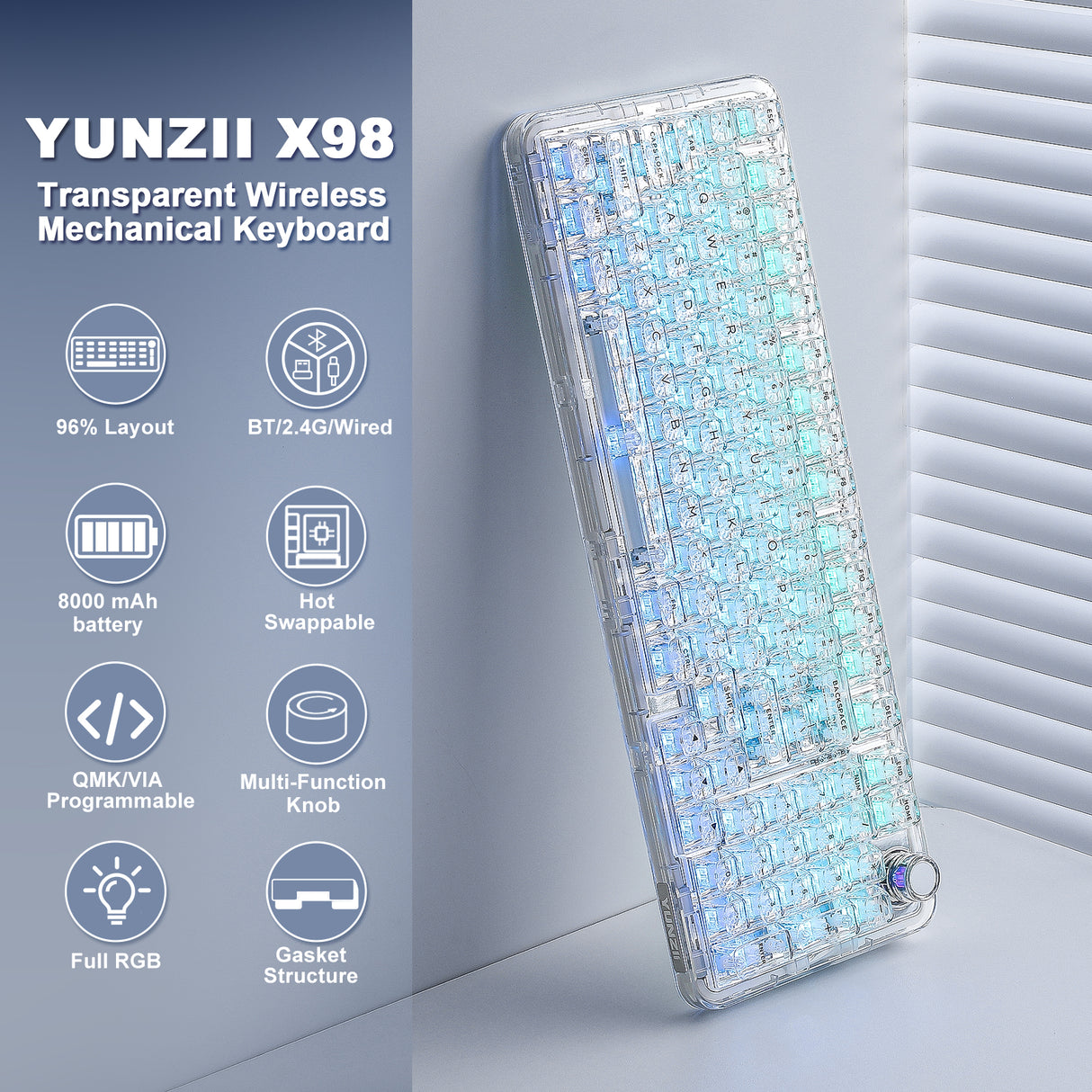 YUNZII X98 Transparent QMK/VIA Mechanical Keyboard