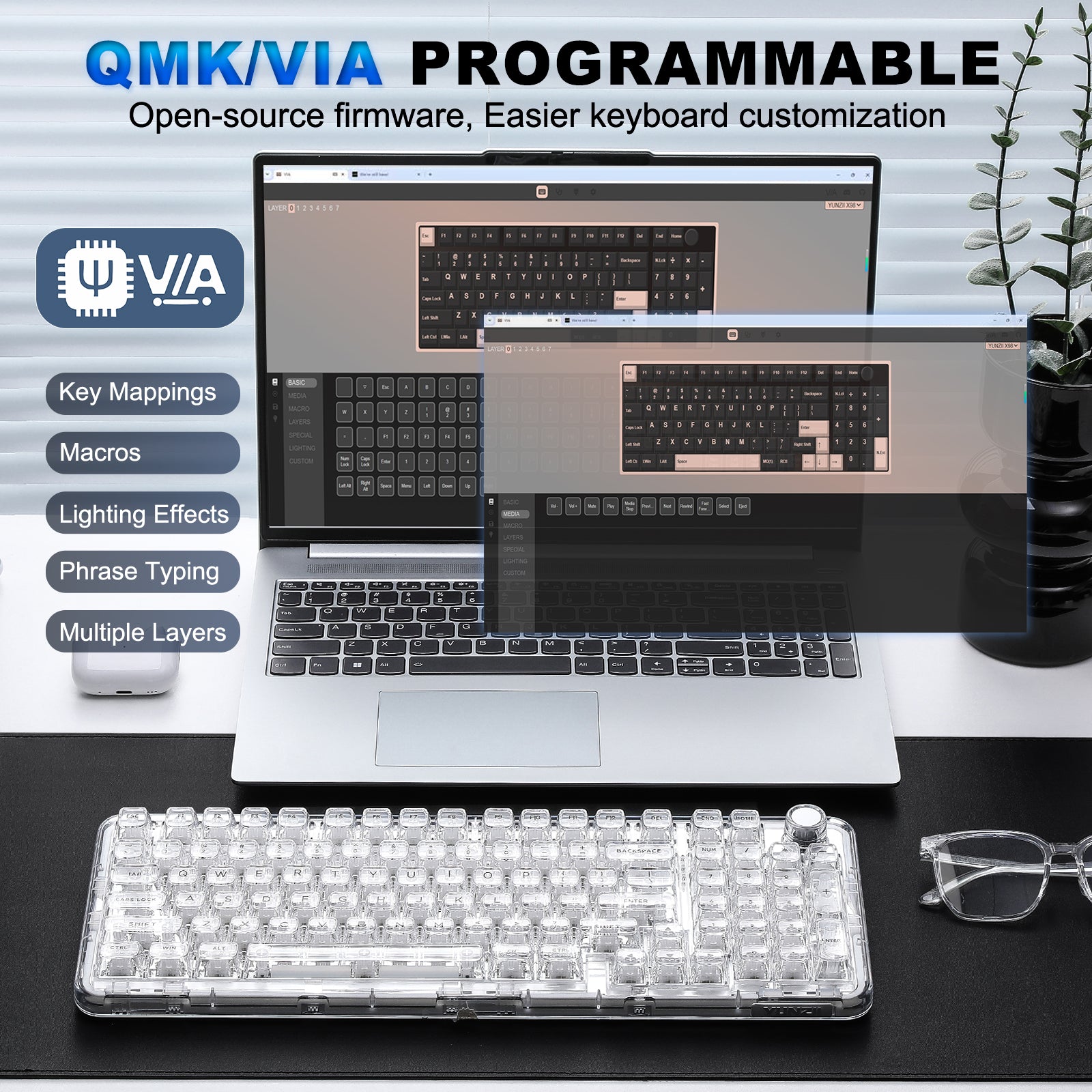YUNZII X98 Transparent QMK/VIA Mechanical Keyboard – YUNZII