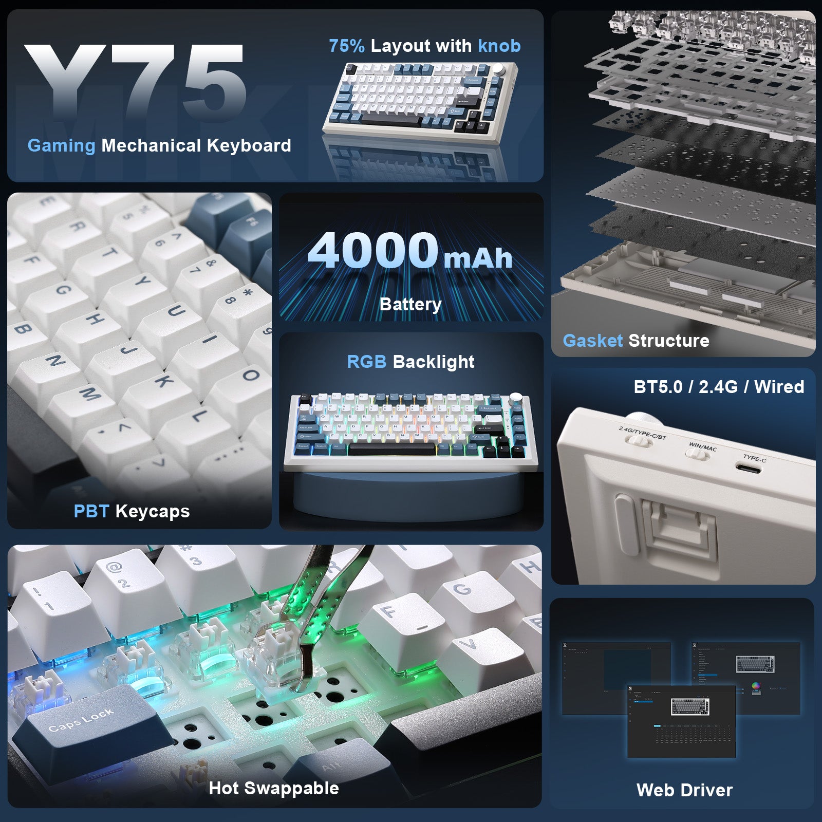 MIKIBY Y75 Wireless Mechanical Keyboard keyboard image