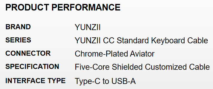 YUNZII CC Standard Custom Aviator USB Cable- Black