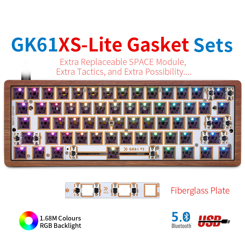 YUNZII SKYLOONG GK61 / GK68 Lite-Gasket Keyboard Kit With Wooden Keyboard Case