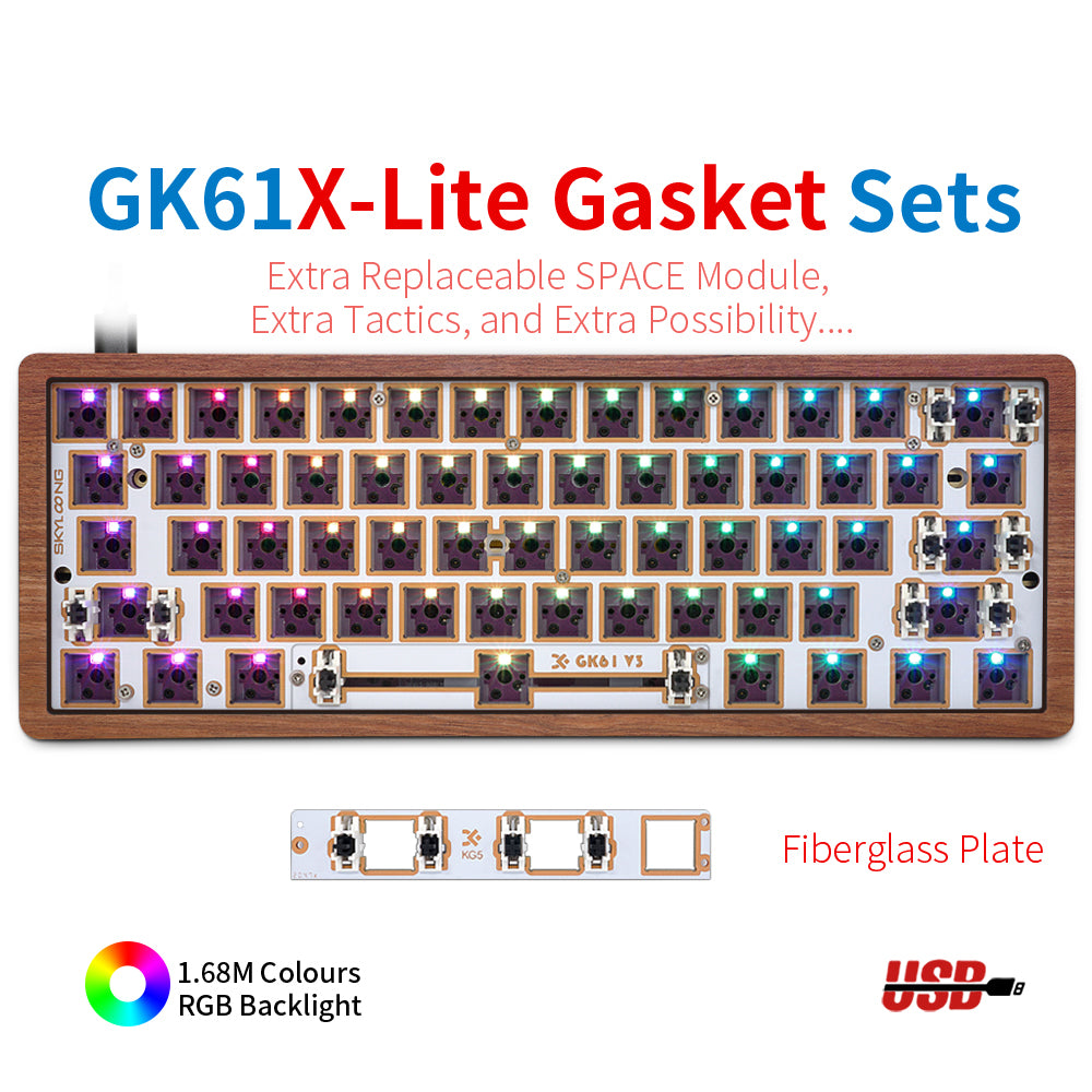 YUNZII SKYLOONG GK61 / GK68 Lite-Gasket Keyboard Kit With Wooden Keyboard Case