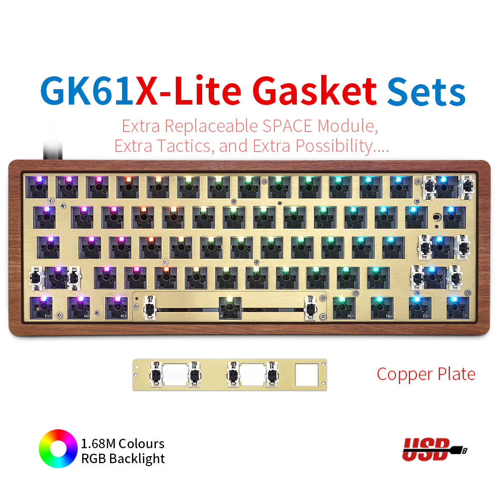 YUNZII SKYLOONG GK61 / GK68 Lite-Gasket Keyboard Kit With Wooden Keyboard Case