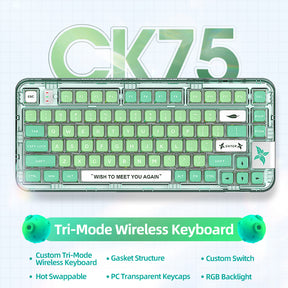 YUNZII x CoolKiller CK75 Wireless Transparent Gasket Mechanical Keyboard-Mint Green