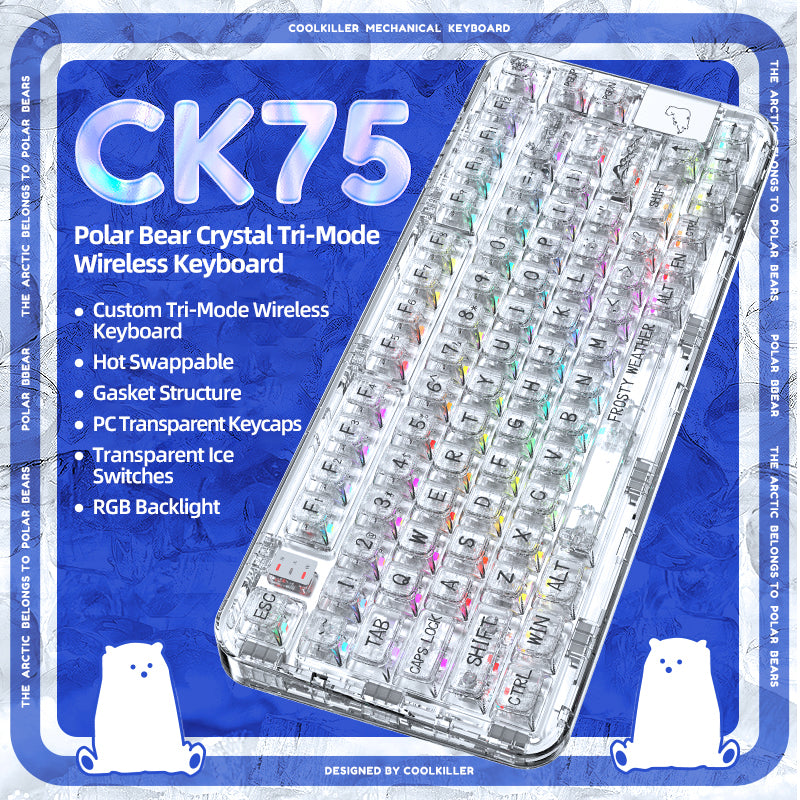 YUNZII CK75 Wireless Transparent Gasket Mechanical Keyboard-Polar Bear