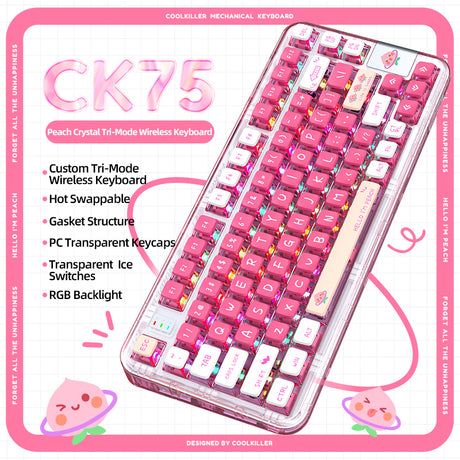 YUNZII x CoolKiller CK75 Wireless Transparent Gasket Mechanical Keyboard-Peach Pink