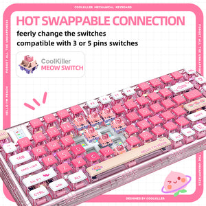 YUNZII x CoolKiller CK75 Wireless Transparent Gasket Mechanical Keyboard-Peach Pink