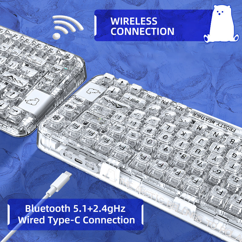 YUNZII CK75 Wireless Transparent Gasket Mechanical Keyboard-Polar Bear
