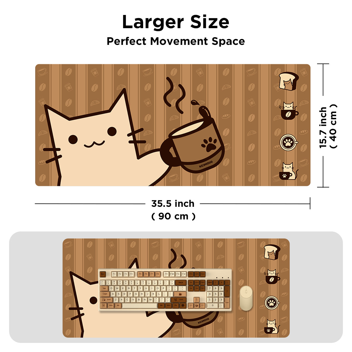 YUNZII Keynovo Mouse Mat Desk Pad- - Coffee Cat