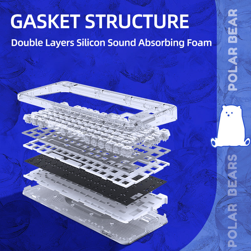 YUNZII CK75 Wireless Transparent Gasket Mechanical Keyboard-Polar Bear