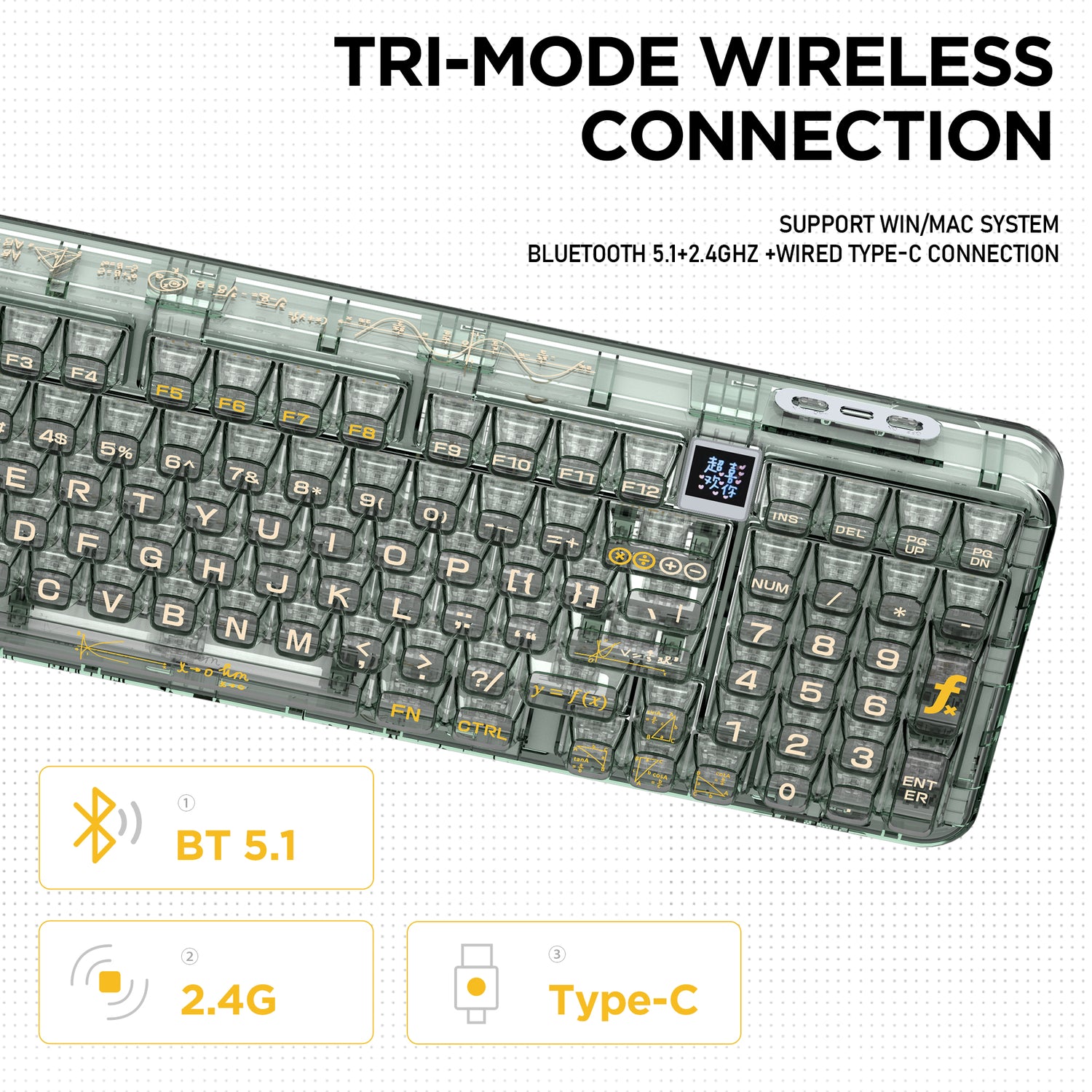 YUNZII CK98 Wireless Hot Swappable OLED Mechanical Keyboard-Math