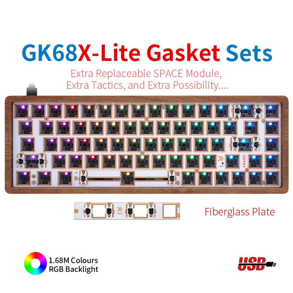 YUNZII SKYLOONG GK61 / GK68 Lite-Gasket Keyboard Kit With Wooden Keyboard Case