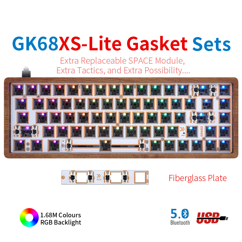 YUNZII SKYLOONG GK61 / GK68 Lite-Gasket Keyboard Kit With Wooden Keyboard Case